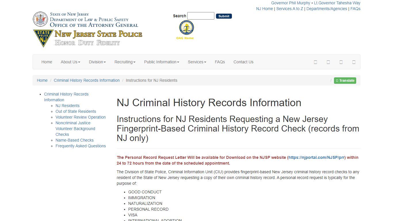New Jersey Criminal History Records Information | NJ Residents | New ...